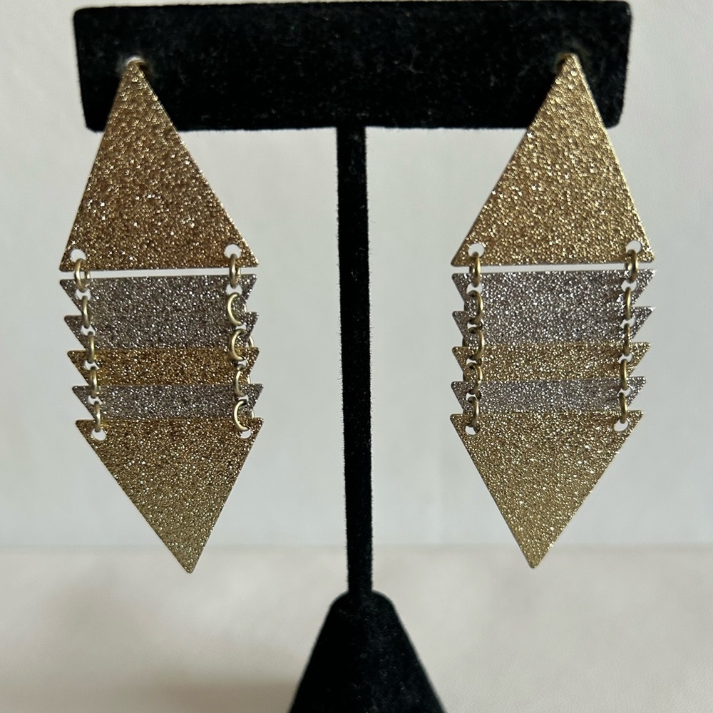 Vintage Gold & Silver Shimmering Textured Geometric Dangle Disco Earrings Boho
